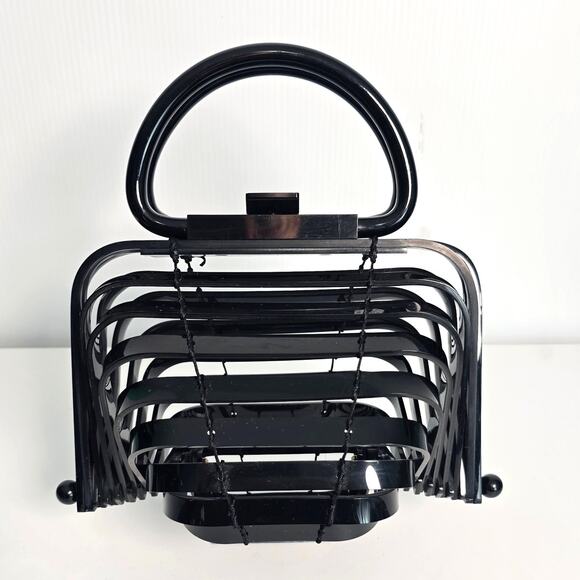 Cult Gaia Lilleth Black Acrylic Collapsible Top Handle Open Slat Bag Rare - Picture 1 of 13